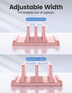 Vaydeer Vertical Laptop Stand for Desk, Dual Slots Plastic Laptop Holder with Space Saving 4-in-1 Design, Adjustable Laptop Stand Supports MacBook, Chromebook, Surface, Dell (Pink)