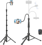 Phone Tripod Stand, 85" Tall Cellphone Tripod for iPhone with Gooseneck Remote, Flexible Portable Phone Stand for Recording, Compatible with iPhone 14 13 12 pro Android Camera