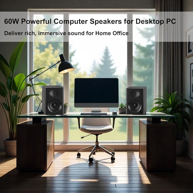 Bookshelf Speakers with Deep Bass, 80W Peak Output HiFi Gaming Computer Speakers, 4" Desktop Audio System for Home Office Desktop PC, Home Entertainment, Turntable, Pair, Black