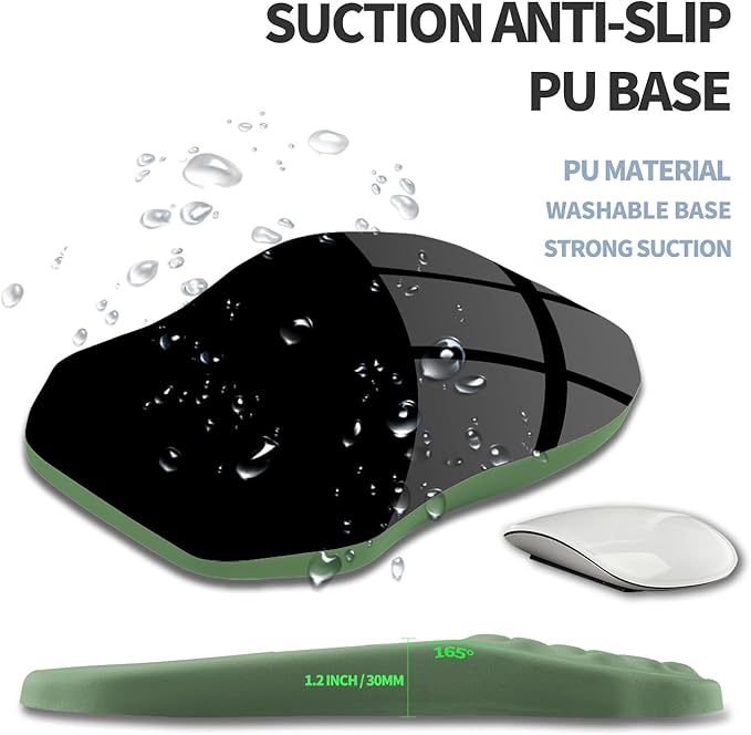 Ergonomic Raised Mouse Pad Wrist Support with Bilateral Slope Memory Foam Mousepad for Wrist Rest and Carpal Tunnel Pain Relief 11.8x7.9〃 Green