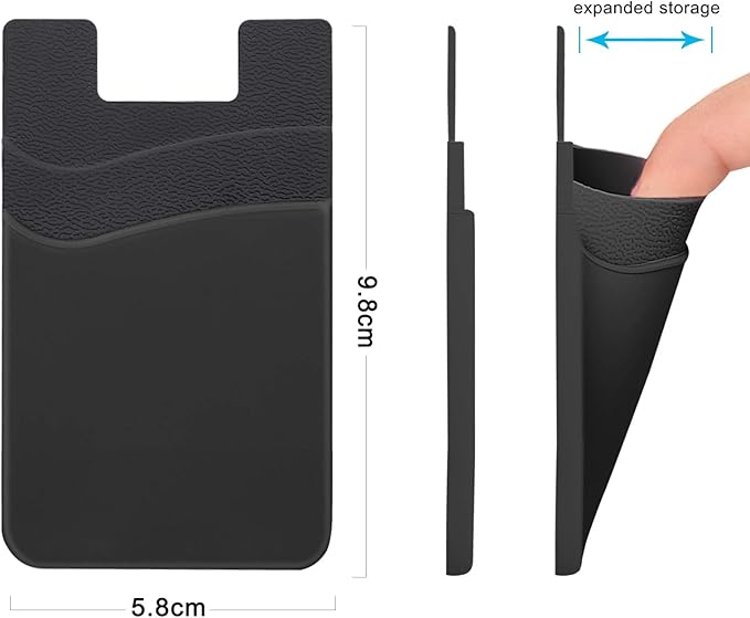 SS Phone Wallet, Phone Card Holder Pocket Pouch Stick on for Phone Cases Silicone Double Pockets Suitable for iPhone, Android, Samsung Galaxy 3 Pack