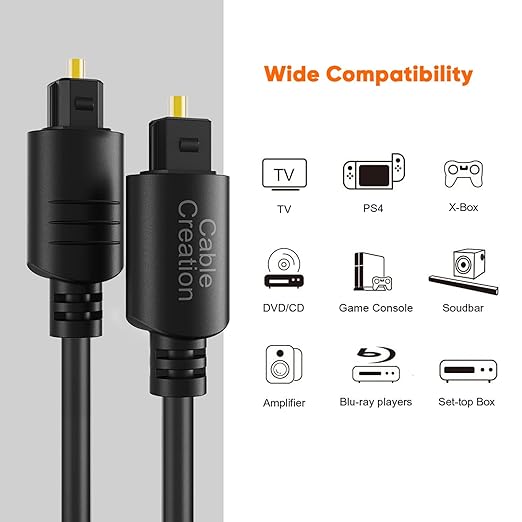 CableCreation Optical Audio Cable, [2-Pack] 3 Feet Fiber Optic Cable [S/PDIF] with Gold Plated for Home Theater, Sound Bar, TV, PS4, Xbox, VD/CD Player, Blu-ray Players, Game Console& More, 0.9M