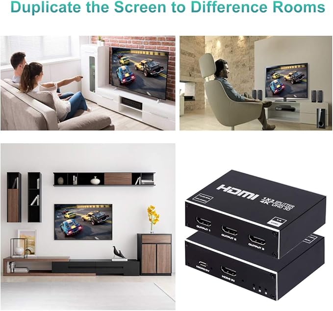 1x3 HDMI Splitter, 1 in 3 Out HDMI Splitter Audio Video Distributor Box Support 3D & 4K x 2K Compatible for HDTV, STB, DVD, PS3, Projector Etc