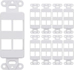 10 Pack Keystone Wall Plate 4 Port, White Decorator Insert Cover for Ethernet, HDMI, Coax, Cat6 Cat5, RJ45, Home & Office Installations