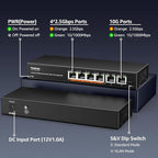6 Port 10G Ethernet Switch Unmanaged, 4 x 2.5G Base-T Ports, 2 x 10Gb RJ45 Ports, Compatible with 100/1000/2500Mbps, Metal Fanless, VLAN, YuanLey 2.5Gbe Network Switch for 2.5G/10G NAS, Wireless AP