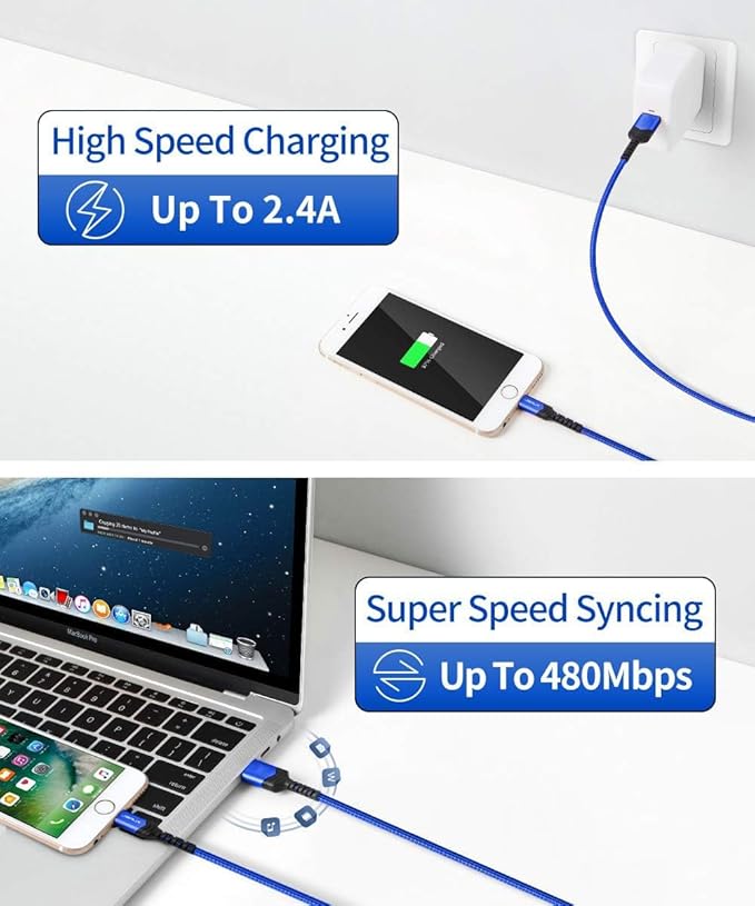 JSAUX Apple MFi Certified Lightning Cable 6ft, iPhone Charger Cable Nylon Braided Heavy Duty, Upgraded C89 USB Lightning Cord for iPhone 11 Xs Max X XR 8 7 6s 6 Plus SE 5 5s, iPad, iPod-Blue