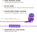 Panasonic ErgoFit Wired Earbuds With Microphone, 3.5mm Jack Wired Headphones with Mic and Call Controller, Ergonomic Custom-Fit Earpieces (S/M/L), for Phones and Laptops - RP-TCM125-V (Purple)