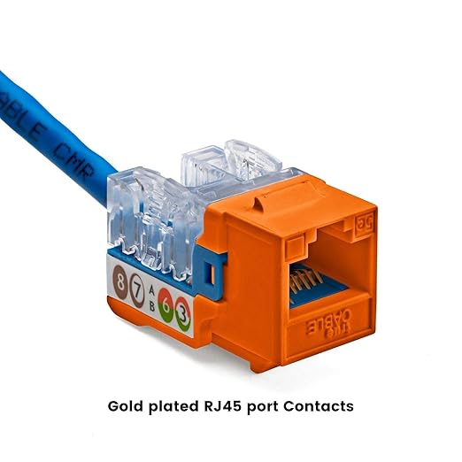 trueCABLE Cat5e Keystone Jack, Unshielded (UTP), 90 Degree Punch-Down, PoE++ (4PPoE) 100W, UL Listed, ETL Verified, ANSI/TIA Certified, Modular RJ45 Female, Orange, 12 Pack