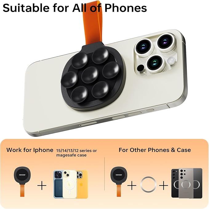 Magnetic Suction Cup Phone Mount, Ultra-Comfort Silicone Suction Grip Holder Stand for MagSafe, Hands-Free Mirror Shower Phone Holder Mount for TikTok/Video/Selfies/Shower