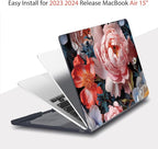 Teryeefi Compatible with MacBook Air 15 inch Case Release 2023 2024, Fits Model A3114/A2941,Design Pattern Slim Cover + Keyboard Cover + OTG Adapter for 15.3 inch MacBook Air M2 M3, Colorful Peonies