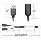 USB Splitter Cable 1FT, USB A Male to Dual USB A Female Y Splitter Adapter 1 in 2 Out, Power & Data with OTG Function Intelligent Chip, for Smartphone, Laptop, Car etc