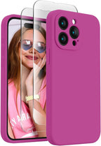 FireNova Designed for iPhone 15 Pro Case, Silicone Upgraded [Camera Protection] Phone Case with [2 Screen Protectors], Soft Anti-Scratch Microfiber Lining Inside, 6.1 inch, Shocking Pink