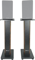 Rockville Pair RHT28D 28" Bookshelf Speaker Stands, Dark Wood Grain, 60 lbs Capacity, Sand-Fillable Design, Dual Platform Sizes, Anti-Slip Pads, for Home Theater and Studio Monitors
