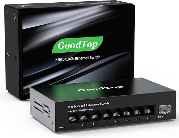 8 Port 2.5G Managed Ethernet Switch with 10G SFP, 8 x 2.5G Base-T Ports, Support LACP/VLAN/QOS/DHCP Client, Metal Web Managed Fanless Network Switch