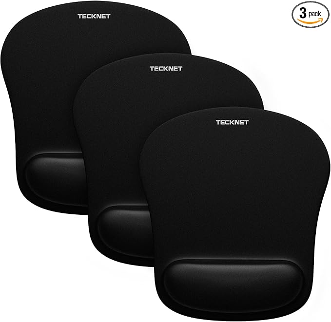 TECKNET 3 Pack Mouse Pad with Wrist Support, Ergonomic Gaming Mouse Pad Pain Relief, Portable Comfortable Mousepad for Computer, Laptop, Office, Home Non-Slip Base, Waterproof Surface - Black