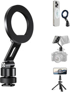 elitehood Aluminum Magnetic Camera Phone Mount with 360° Rotatable Cold Shoe Base, MagSafe iPhone Tripod Mount Adapter with 1/4” Screw & Hot Shoe, 180° Tilt Cell Phone Holder for Tripod Attachment