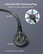 TROND 360° Rotating Flat Plug Extension Cord 1.5ft, Low Profile Small Power Strip, Three Side Grounded Outlet, 13A, Short SPT 16/3 Gauge Cable for Indoor Home Office Cruise Travel Essentials, Black