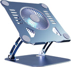 SHUWEI Laptop Cooling Stand with 3 Speed Fan, Adjustable Height Laptop Stand for Desk, Ergonimic Aluminum Laptop Cooling Pad for 10-15'' Notebook - Bule-Gray