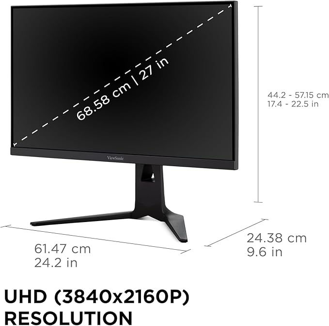 ViewSonic XG275D-4K 27 Inch 4K UHD Gaming Monitor with Switchable Refresh Rate Up to 320Hz, 0.5ms Response Time, AMD FreeSync Premium, Advanced Ergonomics, HDMI, DisplayPort, and 65W USB-C