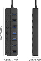 90 Degree USB Hub Splitter YACSEJAO USB 2.0 Data Hub with Individual LED Button On/Off Switch DC5.5 * 2.1 Power Port for Laptop,PC Computer (7 Ports, 1M)