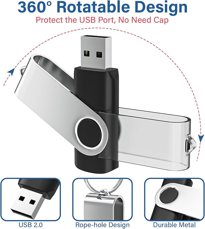 Flash Drives 128MB 20 Pack with Keychains, Swivel USB 2.0 Thumb Drives Bulk USB Drive Memory Stick Thumb Drives Pack (Mixcolors)