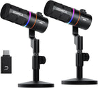EJoy D10 PRO(D) Combo Dual-Channel Wireless USB Gaming Microphone – RGB Dynamic Mic with Wired/Wireless Modes, XLR/USB-C, Real-Time Monitoring, Studio Mic for Gaming, Streaming, Podcast, Recording