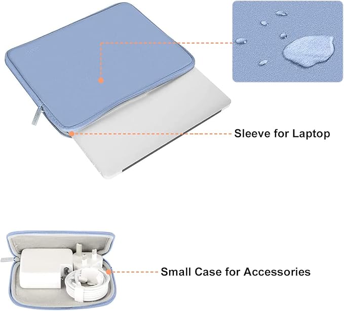 MOSISO Laptop Case 16 inch, 15-15.6 inch Laptop Sleeve Bag Compatible with MacBook Pro 16 inch, HP, Acer, Dell, Lenovo, ASUS Notebook, Neoprene Computer Sleeve Bag with Small Case, Serenity Blue