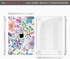 Teryeefi for M4 M3 M2 MacBook Air 13 inch Case 2025 2024 2023 2022 Release A3240 A3113 A2681 Model, for 13.6 inch MacBook Air Hard Shell Case + Keyboard Cover +Type C Adapter, Pretty Flowers Clear-104