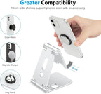 OMOTON Foldable Cell Phone Stand, C4 Portable Aluminum Phone Holder, Adjustable Phone Dock Cradle Compatible with iPhone 16/15/14/13 Pro Max, Samsung Galaxy, Small Tablets, All Smart Phones, Silver