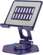 Foldable Aluminum Tablet Stand for Desk, 360° Swivel iPad & Tablet Holder – Portable & Stable Desktop Mount for 5–12.9in Devices, Purple