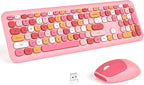 KNOWSQT Wireless Keyboard and Mouse Combo, Pale Pink Full-Sized 2.4G Silent Keycap Colorful Keyboards, USB Dongle Plug Play, for Laptop, Windows, PC, Computer, Desktop