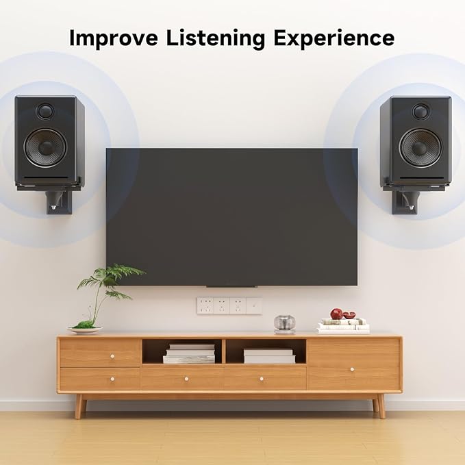 suptek Large Dual Side Clamping Bookshelf Speaker Wall Mounting Bracket for Large Surrounding Sound Speakers, Hold up to 66lbs Black SPM201XL