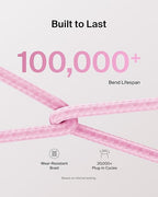 Belkin USB C to USB C Cable, 3.3ft, 60W - Type C Charger, iPhone Charger Cord, Soft, Braided, Flexible for iPhone 16, Galaxy S25, Pixel 9, Airpods, iPad Pro, Tablet & More, Travel Essentials - Pink