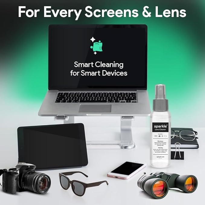 Sparkle Anti-Reflective Lens Cleaner Spray kit | (2) 1oz Glasses Cleaner Spray + (2) Microfiber Cloth for Eyeglasses, Sunglasses, Lenses, Screens and Camera Cleaning Kit (4 Piece Set)