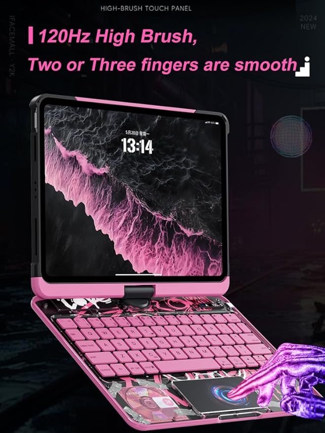 KARTICE Transparent 360 Keyboard Case with Wireless Keyboard for iPad Air 11 Inch 2024, 10.9" iPad Air 5th/4th, 11" iPad Pro 4/3/2/1 360° Rotating Stand
