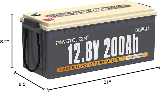 Power Queen 12V 200Ah LiFePO4 Battery with Built-in 100A BMS, 2560Wh Lithium Battery 15000+ Cycles, 10 Years Lifespan, Perfect for RV Camping, Solar Energy Storage, Back-up Power