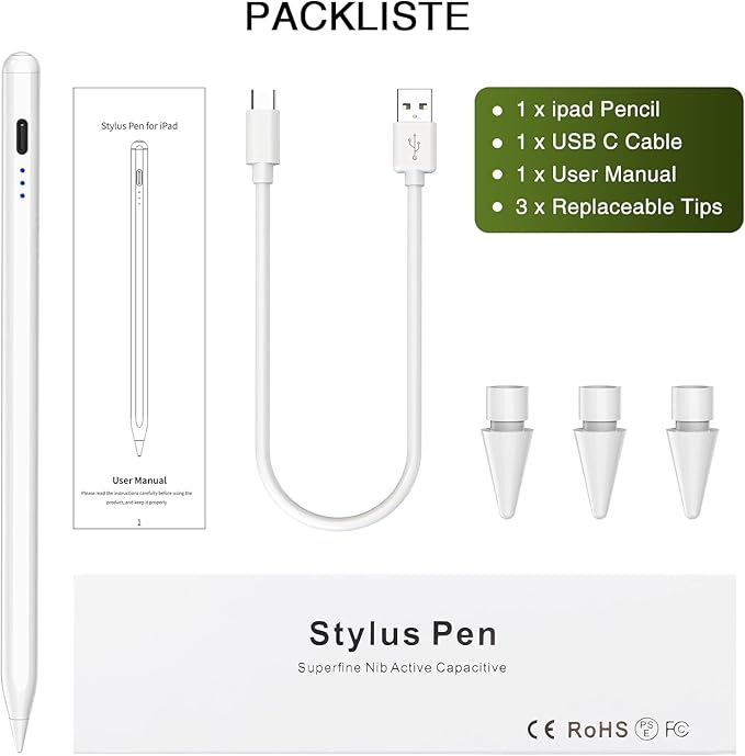 Stylus Pen for iPad 2018-2025, Fast Charging Magnetic Pencil (1st Generation) with Tilt Sensitivity & Palm Rejection for iPad Air 3/4/5/M2/M3, iPad mini 5/6, iPad 6/7/8/9/10/11, iPad Pro 11"/12.9"/M4