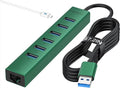 7 Ports USB 3.0 Hub, USB to Network HUB with 3.9ft Long Cable for Laptop, USB Splitter with Gigabit Ethernet Port and 5V/3A Power Port, MultiPort Aluminum Hub for iMac, PC, Flash Drives (Green)