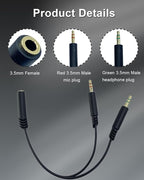 Headphone Splitter 3.5mm Female to 2 Dual 3.5mm Male Headphone Mic Audio Y Splitter Cable for Computer Headset Microphone Gaming Speaker to Dual Jack PC Laptop Adapter,Black