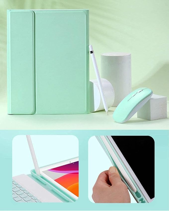AnMengXinLing Keyboard Case for iPad 11th(A16)/iPad 10th Generation 2022 with Mouse Detachable Wireless Bluetooth Keyboard Pencil Holder Slim Leather Cover for iPad11/iPad10, Green