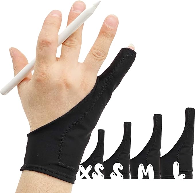 AKX Artist Drawing Glove Small - 2 Pack Palm Rejection for iPad - Smudge Guard, 1 Finger, Fingerless, Good for Left and Right Hand, Black | AK-010