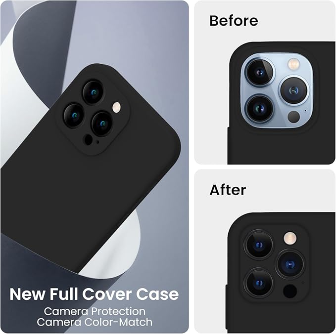 FireNova Designed for iPhone 13 Pro Max Case, Silicone [Camera Protection] Phone Case with [2 Screen Protectors], Soft Anti-Scratch Microfiber Lining Inside, 6.7 inch, Black
