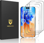UNBREAKcable 3-Pack Glass for iPhone 15 Pro Screen Protector, Double Shatterproof Tempered Glass [Easy Installation Frame] [9H Hardness] [Full Coverage] [HD Clear] for iPhone 15Pro 6.1 inch