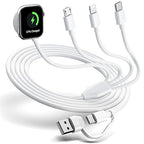 Multi Charging Cable 4 in 2 for Apple Watch Charger i-Phone, Travel 4 in 2 Watch & Phone Charger with iOSPorts/Type C/Micro USB Port Compatible with iWatch/iPhone 16 15/Galaxy Android-6FT