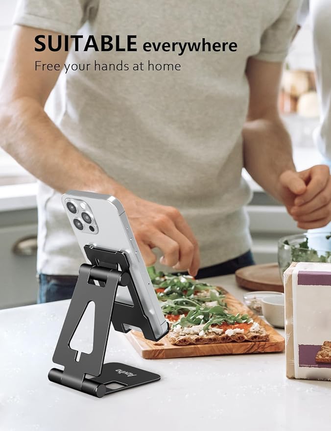 Cell Phone Stand for Desk, Adjustable Desktop Phone Holder Stand, Foldable Moblie Phone Dock for iPhone 15 14 13 12 11 Pro Xs Max Xr X 8 7 6 5 5s SE Nintendo Switch All Phones, Black