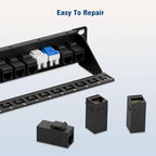 FGB 10Gbps Patch Panel 24 Port, Cat6 Keystone Patch Panel, 19" Rackmount or Wall Mount, 1U with Back Bar, Network Patch Panel for Gigabit Ethernet
