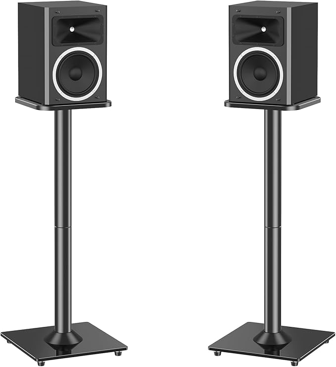 MOUNTUP Universal Speaker Stands Pair for Surround Sound, 31" Height Floor Speaker Stands, Holds Bookshelf Speaker Satellite Speaker Large Speaker, Up to 22LBS Cable Concealing 9.8" Plate Black MU9132