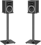 MOUNTUP Universal Speaker Stands Pair for Surround Sound, 31" Height Floor Speaker Stands, Holds Bookshelf Speaker Satellite Speaker Large Speaker, Up to 22LBS Cable Concealing 9.8" Plate Black MU9132