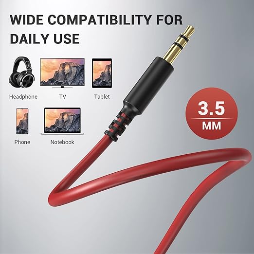 OneOdio 6.35mm to 3.5mm 6.6-9.8FT Stereo Adapter Cable Compatible with AMPs, Electronic Keyboards, Mixers, Guitars and Pro10/Pro30/Pro50 Headphones of OneOdio-Red