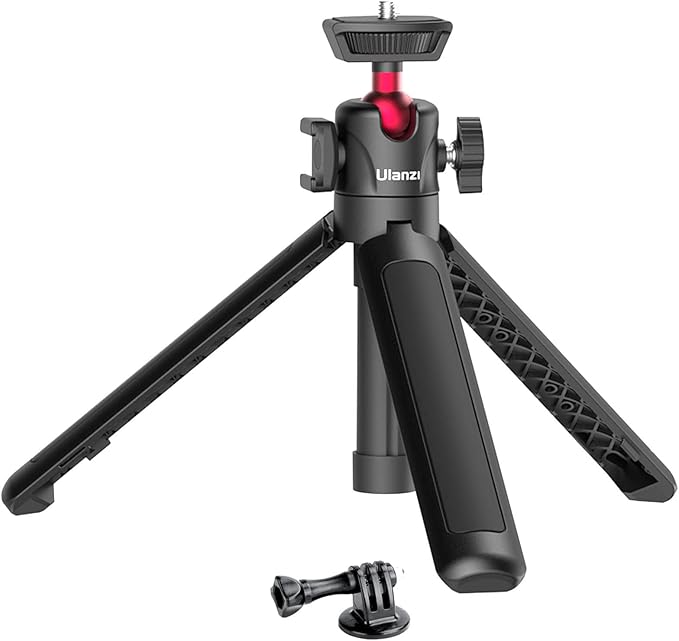 ULANZI MT-16 Extendable Mini Camera Tripod, 4 Levels Adjustment 360° Ball Head Cold Shoe Lightweight Portable Vlog Travel Selfie Stick Handle Grip Desktop Webcam Tripod for DSLR Action Camera